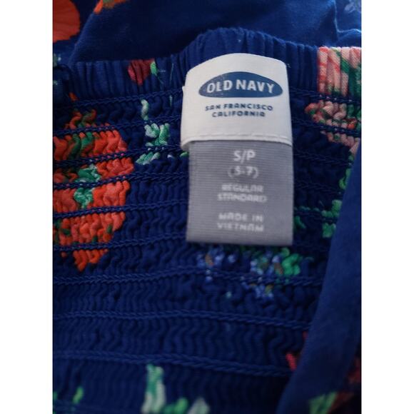 Old Navy 6/7 Girls Blue Poppy Print Long Smocked Dress Hi-Low - Picture 5 of 5